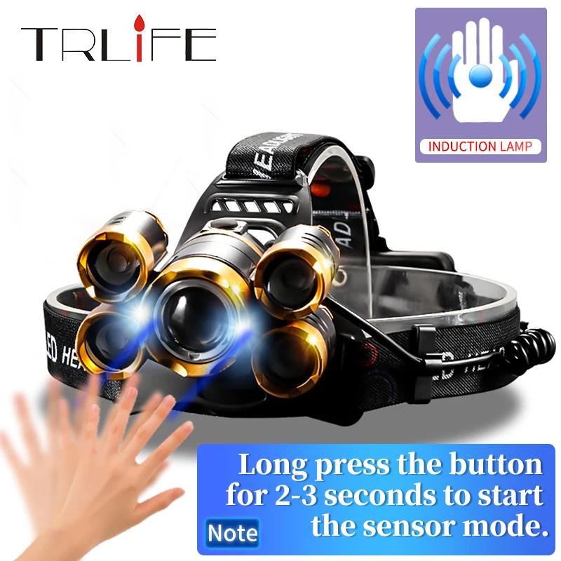 

Умный светодиодный налобный фонарь, 8000LM, с ИК-датчиком, T6, перезаряжаемый, с зумом, фонарик 18650, водонепроницаемый, рождественский подарок дл...