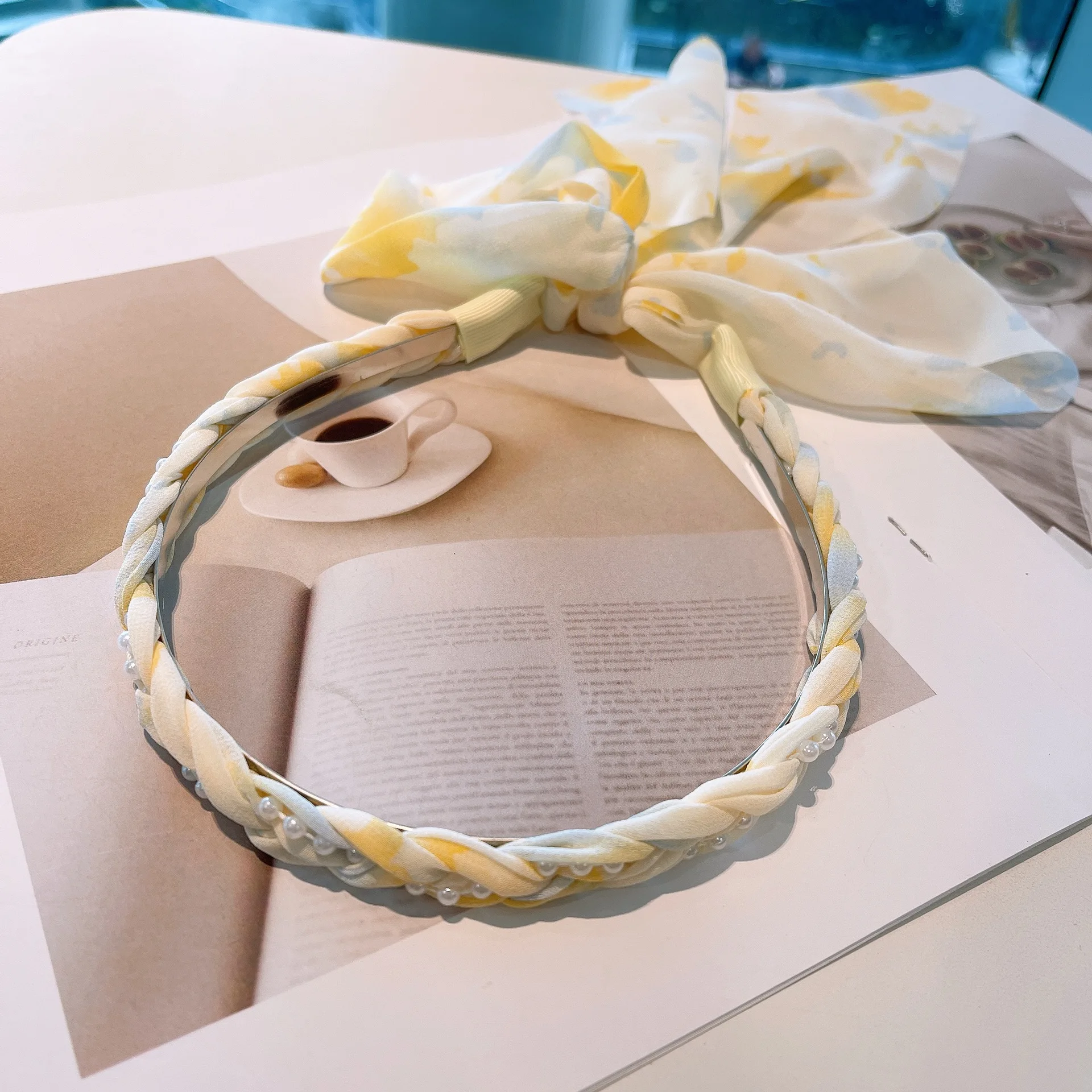 Сетчатая пряжа жемчужная шпилька для волос чернильная роспись широкополая лента