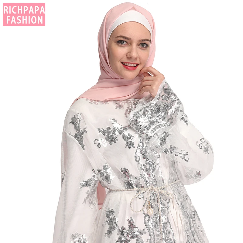 Лето 2020 сетчатый кафтан с блестками Abaya Турция женское мусульманское платье