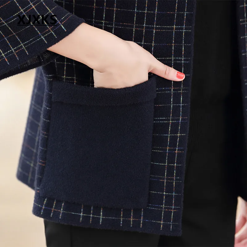 XJXKS модное клетчатое женское трикотажное пальто 2020 Осень Зима Новое Свободное