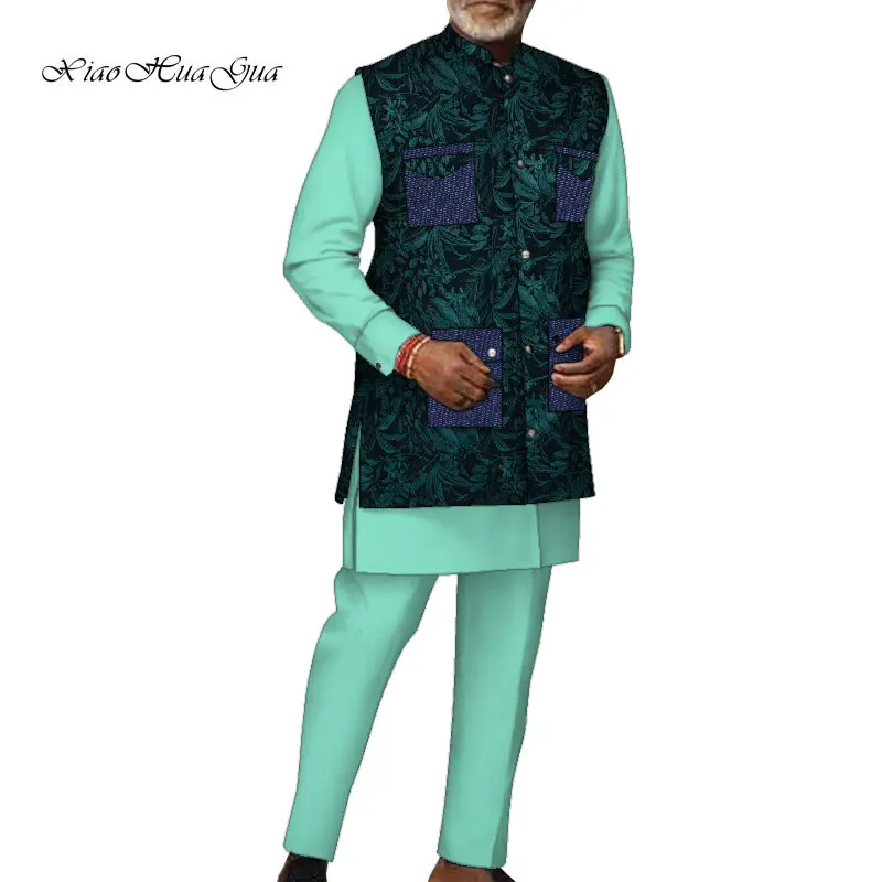 

New Popular African Outfit Print Suit for Men Colorful Dashiki Clothes Custom Made Men's Ankara Tops+Pants+Waistcoat WYN1267