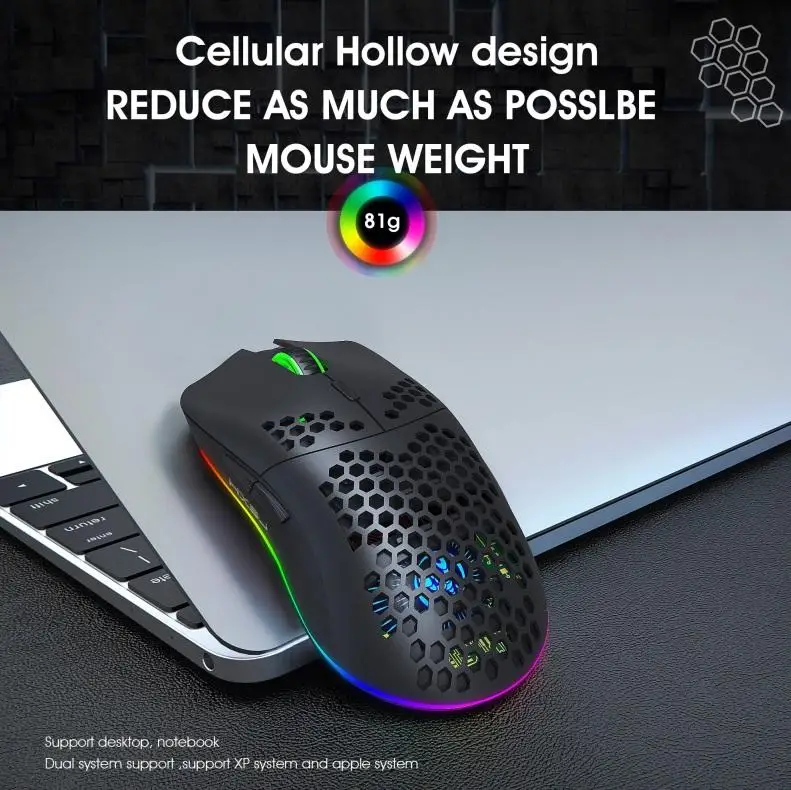 

750mAh 2.4G Wireless Computer Mouse Rechargeable Rgb Hole Gaming Mouse