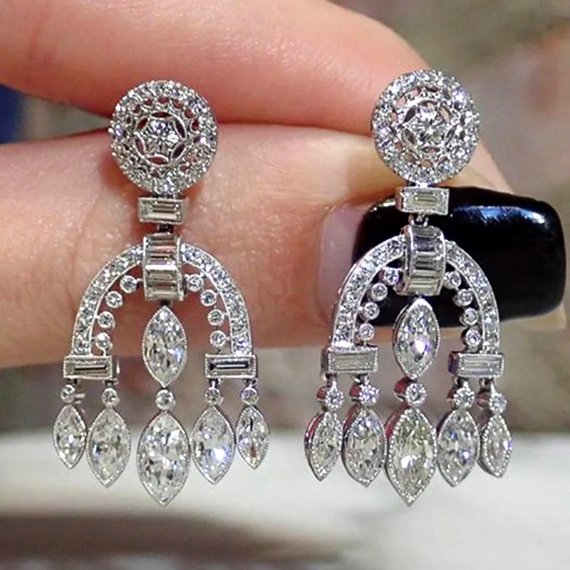 

Bohemia Style Women Drop Earrings Silver Color Fashion AAA zircon Accessories Delicate Anniversary Love Gift Party Jewelry