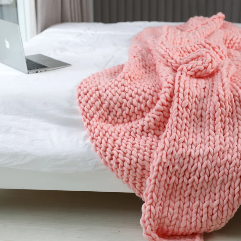 Модное вязаное шерстяное одеяло ручной работы из толстой шерсти мериноса