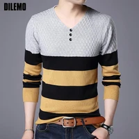new fashion brand knit pullover plain striped mens v neck sweater korean woolen blend casual jumper high quality clothes men