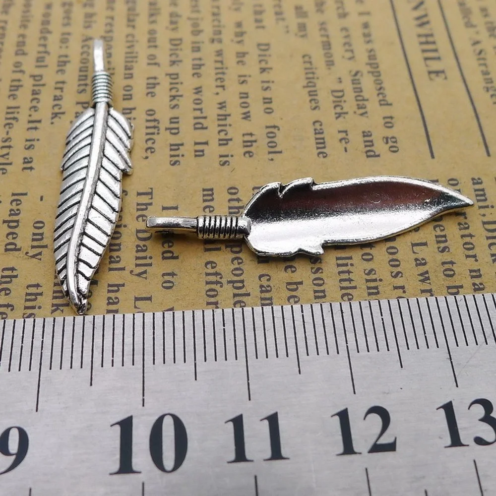 

150pcs Feather Charms 9mm x 37mm DIY Jewelry Making Pendant Antique Silver Color