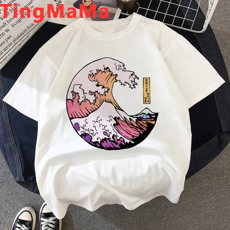 Футболка женская с забавными волнами милый мультяшный топ рисунком больших волн