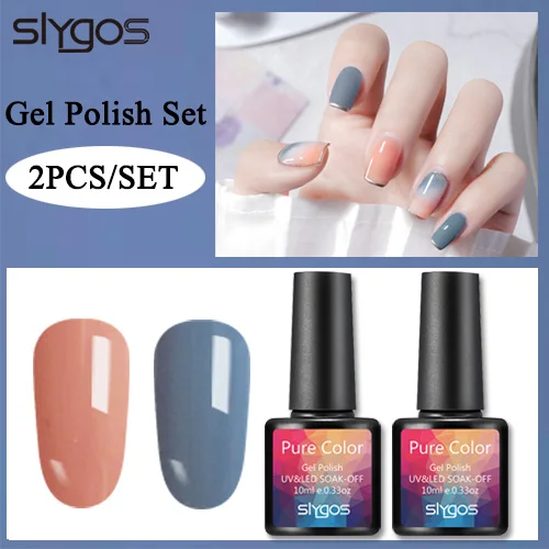 

Лак для ногтей SLYGOS, однотонный, УФ-гель для ногтей, 2 шт./компл., телесный, розовый, синий цвет, полуперманентный, базовое и топовое покрытие, УФ...