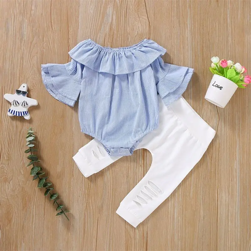 

0-18 Months Newborn Infant Baby Girls Clothings Romper Bodysuit Jumpsuit Ripped Pants Outfit Autumn Clothes Set