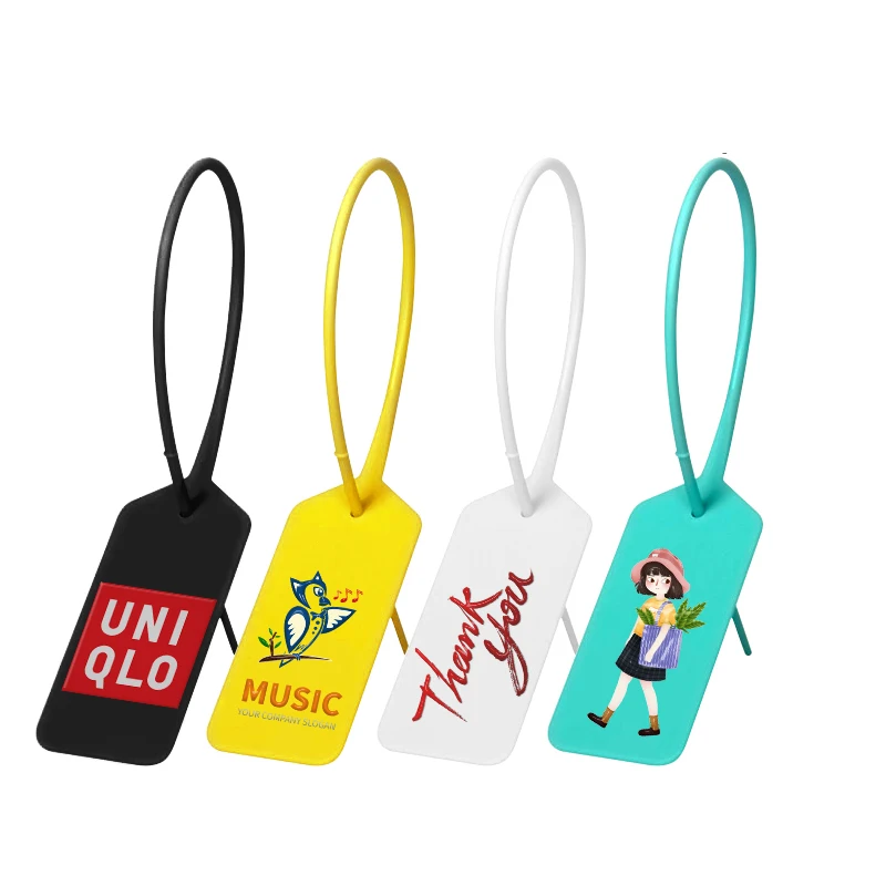 

100 Custom Clothing Hang Tags Personalized Plastic Security Print Garment Shoe Clothes Product Logo Gift Tag Label