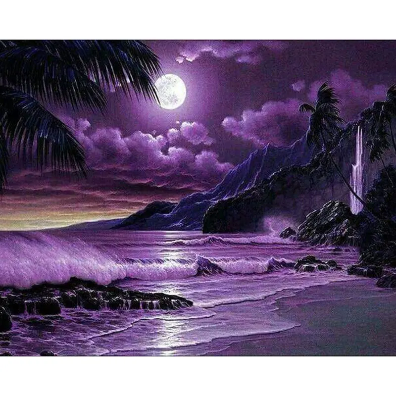 

Kamy Yi 5D DIY Full Diamond Painting Cross Stitch Scenery Purple Sea Diamond Embroidery Mosaic Landscape Decor Gift