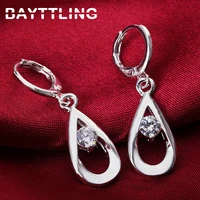 bayttling silver color white aaa zircon water drop earrings for woman lady fashion glamour gift wedding jewelry