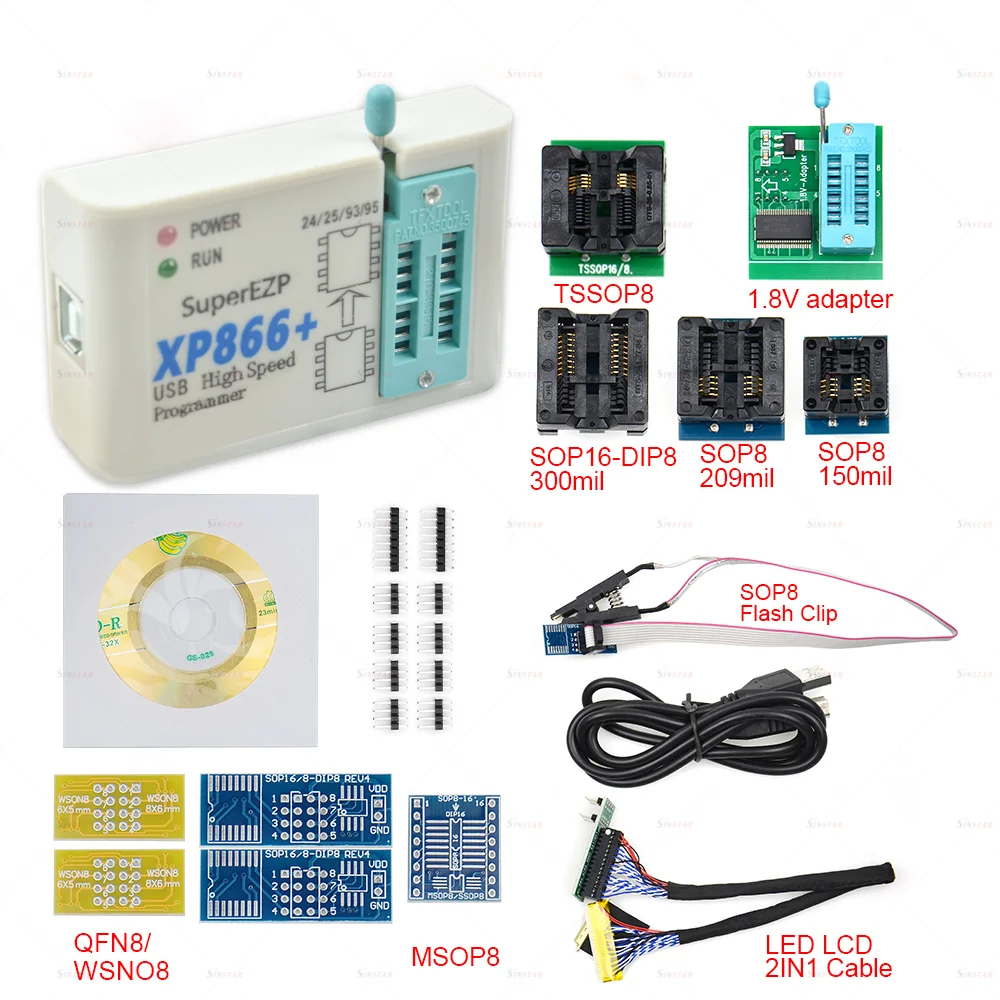 Программатор Upmely XP866 USB SPI + 12 адаптеров поддержка 24 25 93 95 EEPROM Flash Bios Minipro калькулятор