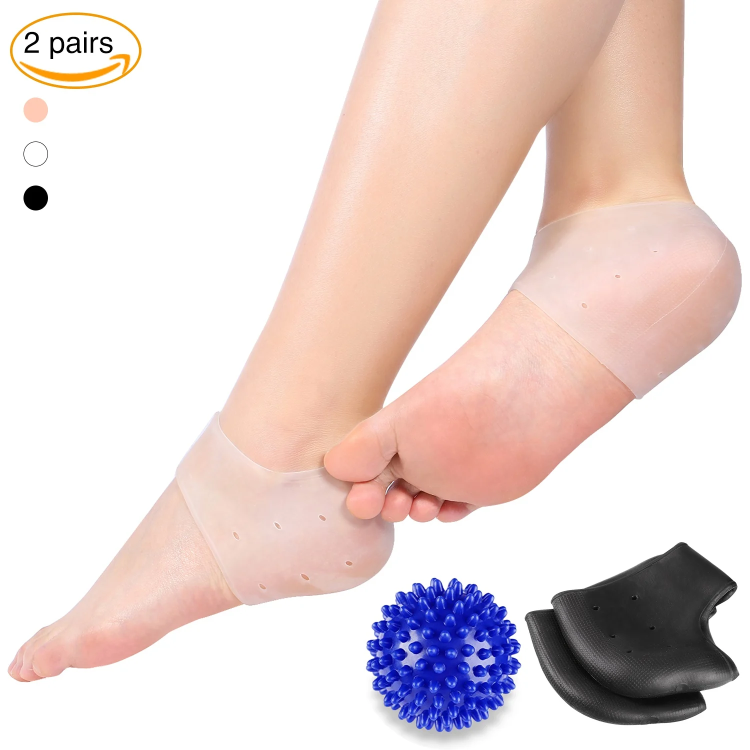 

Plantar Fasciitis Gel Heel Protectors Heel Pads Fitness Foot Cover Kit 2 pair Heel Cover With Spiky Massage Ball Posture Correct