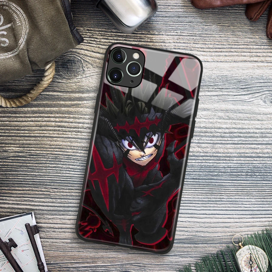 Чехол для телефона Asta с черным клевером из аниме Мягкий стеклянный чехол ТПУ IPhone