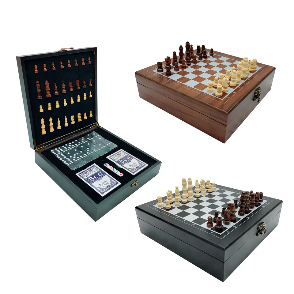BSTFAMLY Folding Carving Wooden Chess Set Portable Game Poker Domino Dice 4 in 1 Family or Outdoor Entertainment I63 | Спорт и