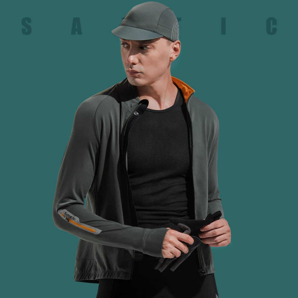

Зимняя велосипедная Джерси Santic для мужчин, эластичная дышащая велосипедная кофта на молнии с длинным рукавом, теплая спортивная одежда