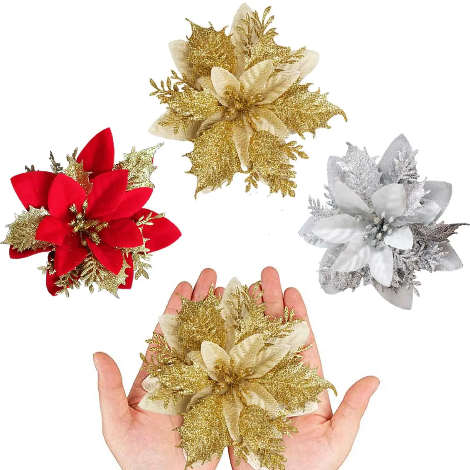 5/10 шт. новогодние искусственные пуансеттийские цветы | Дом и сад