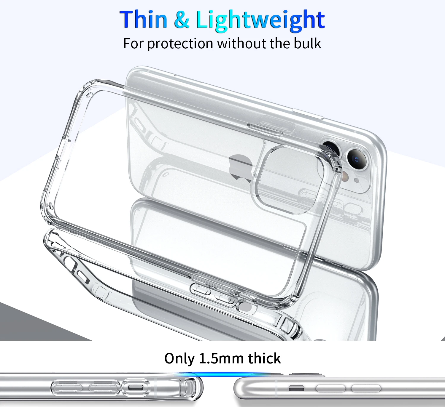 

for iPhone 11 Pro 5.8"/11 Pro Max 6.5" /11 6.1" Case ,WEFOR Shockproof Bumper Cover Anti-Scratch Clear Back HD Clear