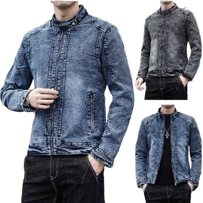 Джинсовая куртка мужская приталенная винтажная верхняя одежда из денима модная