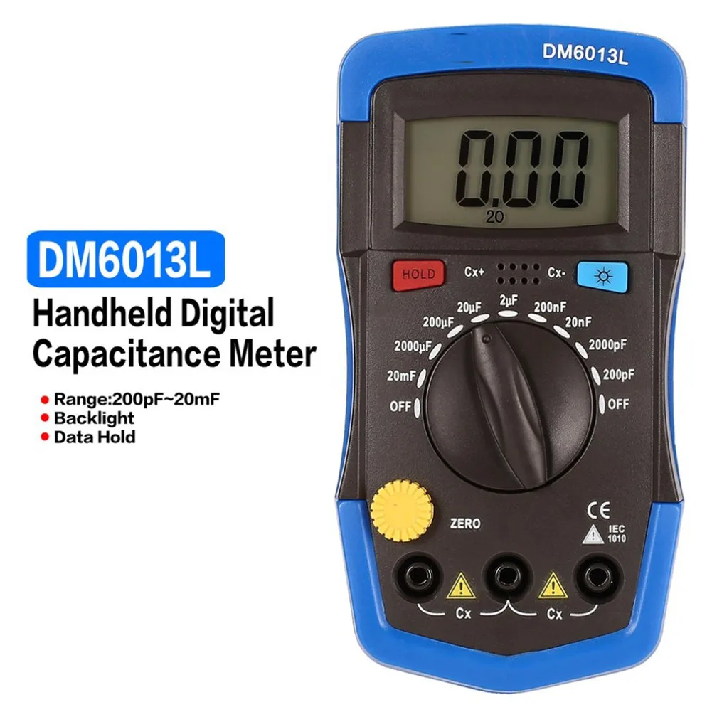 

Maple DM6013L Digital Capacitance Tester Portable Handheld Display Capacitance Meter 0-20mF HP36D 1999 Counts Tester