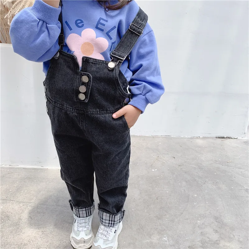 

WLG boys girls overalls kids spring autumn denim blue casual overall baby all match clothes