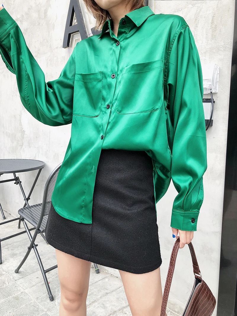 Za 2020 модная женская блузка зеленая из кусков с одной грудью простой