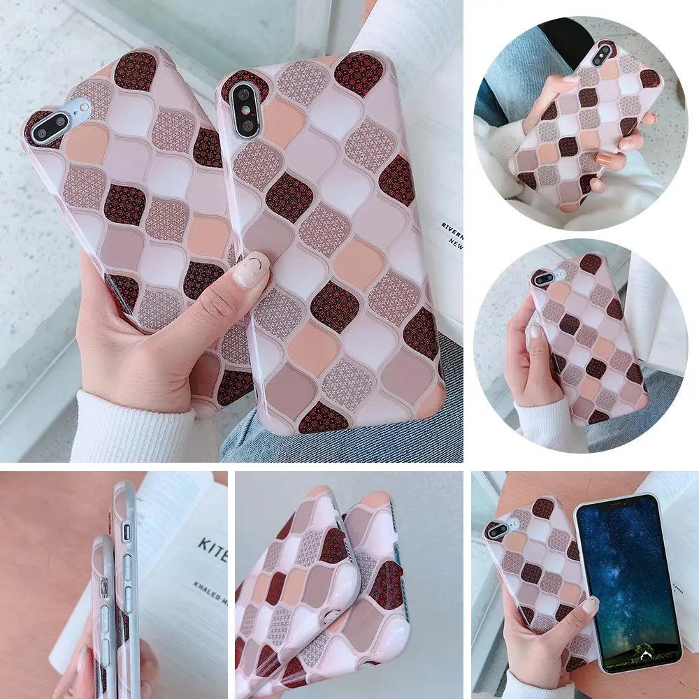 KISSCASE Plaid Marble Series Mobile Phone Case For iPhone X XS XR 6Plus 6SPlus Anti-fall 7 8 7Plus 8Plus 6 |