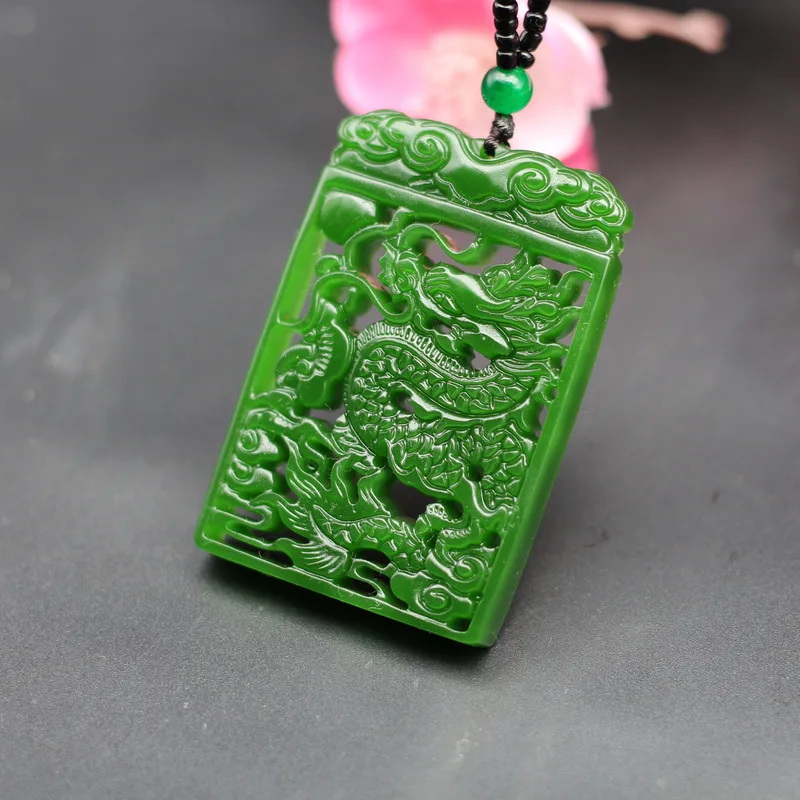Ожерелье с подвеской из натурального зеленого нефрита дракона Китайская