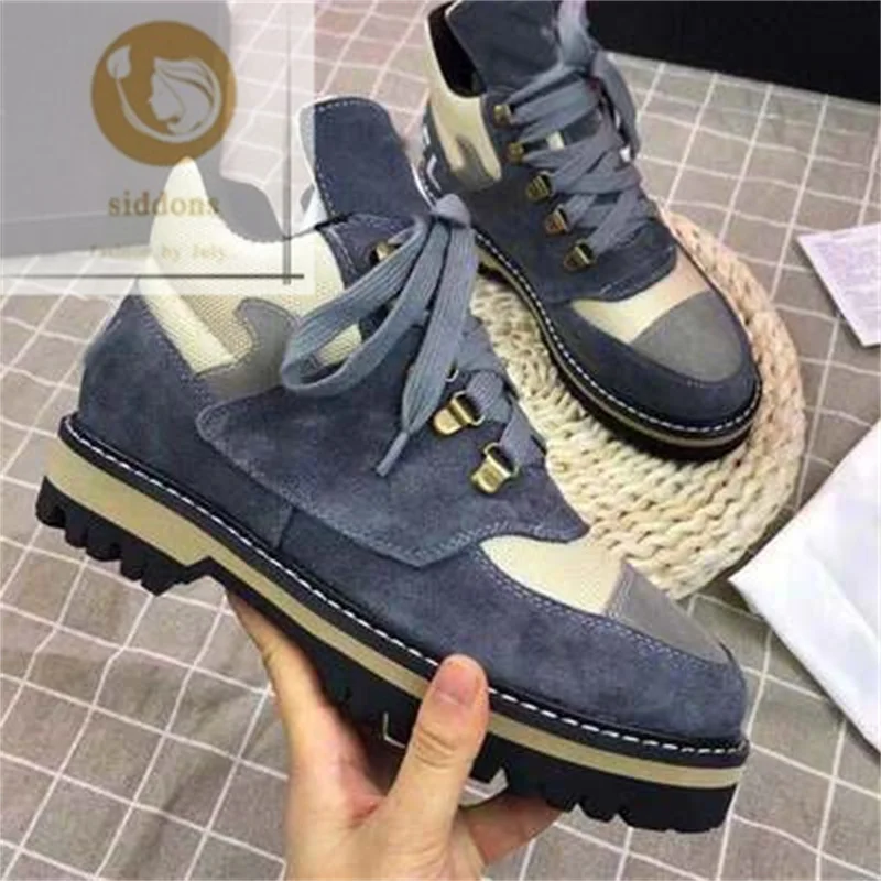 

Martin casual short boots stitching cow suede waxing retro canvas high-top color matching single shoes women