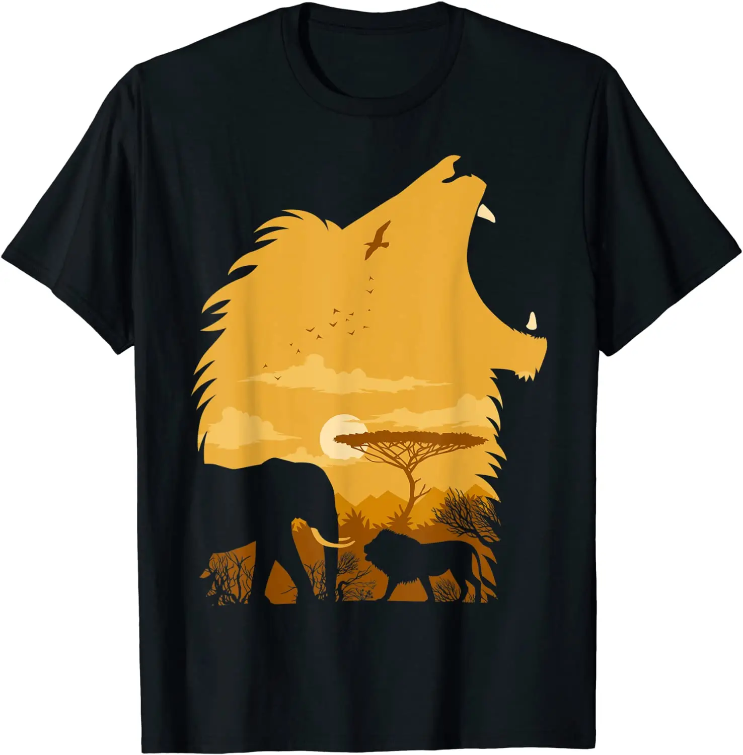 

2021 Summer Men's T-shirt Lion Head Background Eagle Elephant Animal Print High-quality Cotton Casual Simple Men's Clothing