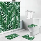 Занавеска для душа Monstera с зелеными листьями, s, пальма, Тропическое растение, Цветочный пейзаж, занавеска для ванной комнаты, нескользящий чехол для унитаза, набор ковриков