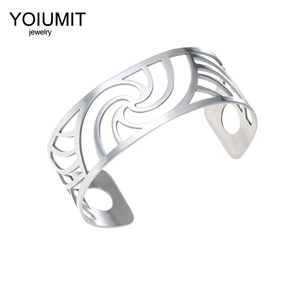 Браслет-манжета женский из нержавеющей стали 316L со сменными кожаными вставками |