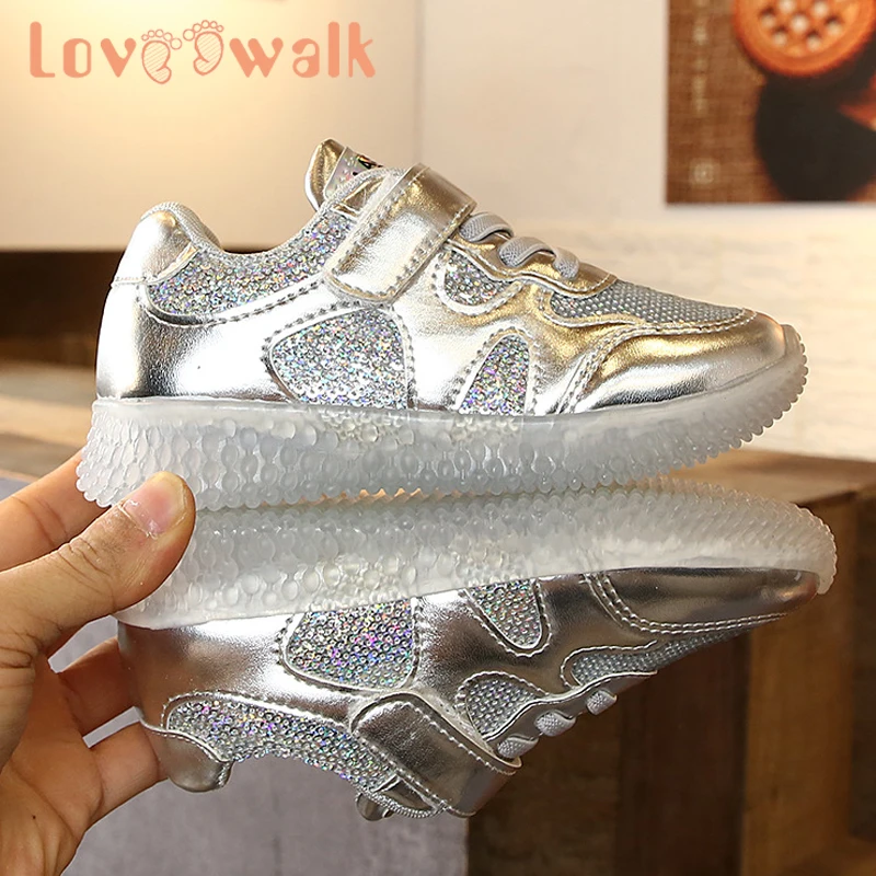 Детская спортивная обувь для девочек блестящие кроссовки мальчиков золотого и