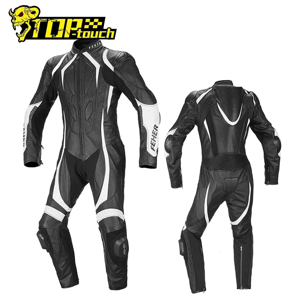 

FEHER Motorcycle Leather Jacket Men Racing Suit Professional Leather Training Competition Jumpsuit Reflective Cycling Jersey