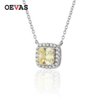 Женское Ожерелье с кулоном OEVAS, серебро 100% пробы с квадратным розовым, желтым цирконием и высокоуглеродистым бриллиантом, ювелирные украшения