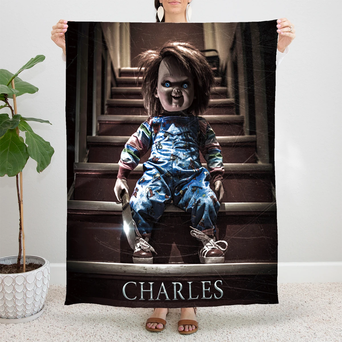 

Halloween Chucky Wool Blankets Horror Movie Vintage Throw Blanket for Home 125*100cm Plush Thin Quilt