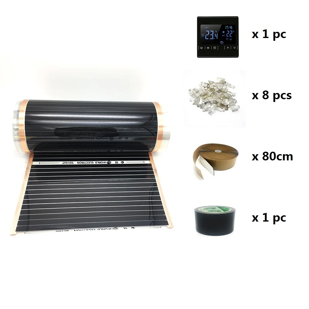 MINCO HEAT Высокое качество 50 см ширина 4m2 углеродный теплый пол инфракрасная пленка с термостатом для теплого пола 50 см X 8 м