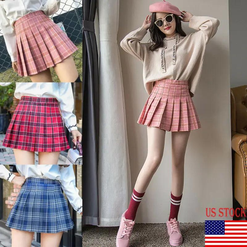 Fashion Mini Flared Pleated Skirt Casual Loose Plaid Tennis Korean Style A-Line High Waist Kawaii School Girl | Женская одежда