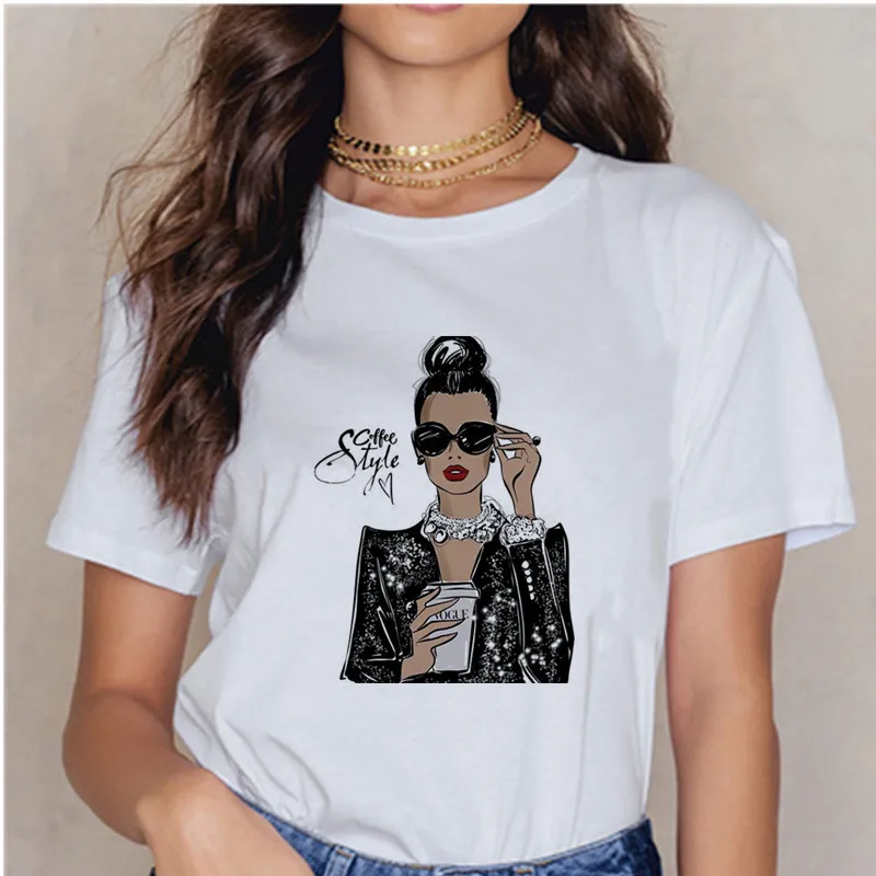 

Women's Coffee Girl Print T-shirt Women Trend Tee Women Harajuku Casual T-shirt Streetwear Girls Top T-shirt Hipster Tumblr