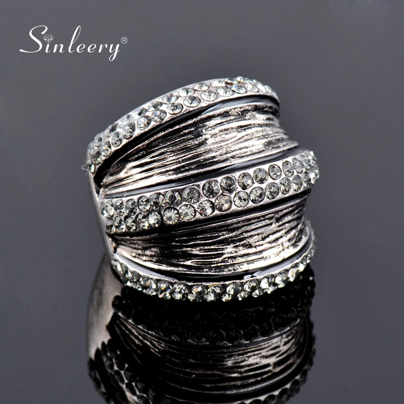 

SINLEERY Vintage Gray Cubic Zirconia Wide Rings For Women Antique Silver Color Party Jewelry Anel Size 7 8 9 ZD1 SSA