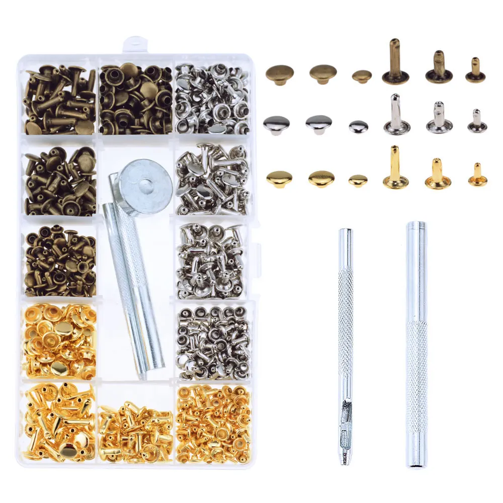 300 комплектов двухсторонние заклепки 3 размера цвета кожаные одна крышка