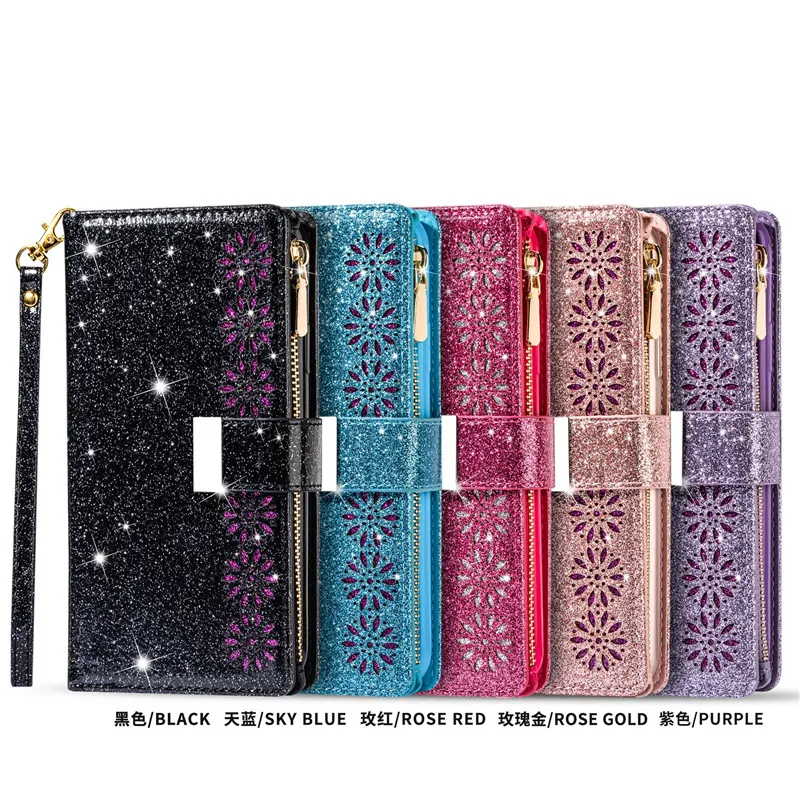 

Bling Glitter Leather Case For Samsung Galaxy Note 20 Ultra Note 10 9 8 S20 S10 S9 S8 Plus S7 S6 Edge Zipper Wallet Card Cover