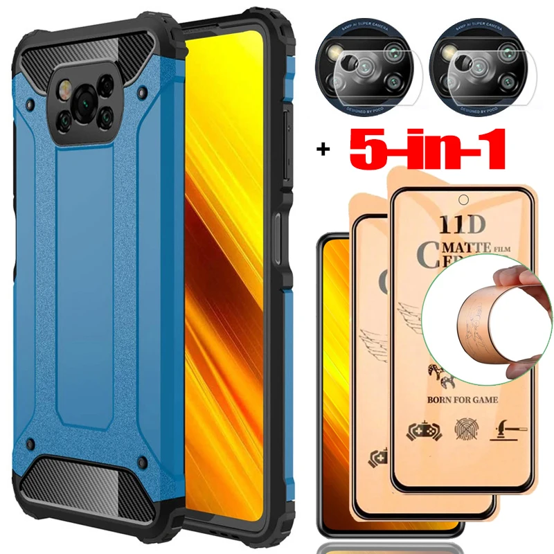 

5-in-1, soft ceramic glass + case for poco x3 nfc cover shockproof silicone phone cases pocophone x 3 nfc xiaomi poco x3 case