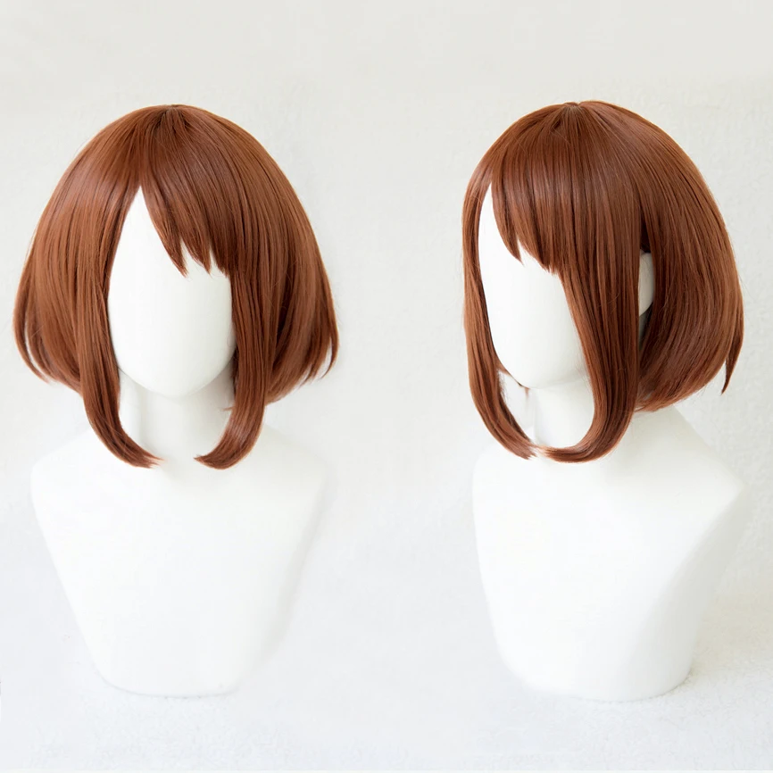 

My Hero Academia Boku no Hiro Akademia Uraraka Ochako Short Brown Bobo Heat Resistant Cosplay Costume Wig + Free Wig Cap