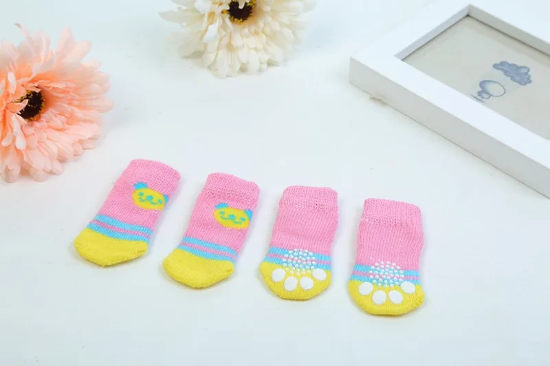 Носки для домашних животных 4 шт./лот хлопковые противоскользящие вязаные теплые