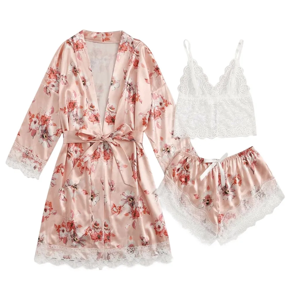 Новинка 3 шт. Женская мода атласная Шелковая пижама удобная женская пикантная