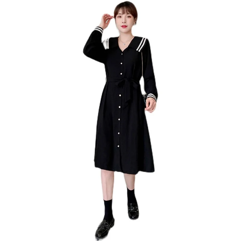 

3302# 2021 Autumn Korean Fashion Maternity Dress Black Chic Ins A Line Clothes for Pregnant Women Fall Pregnancy Clothing