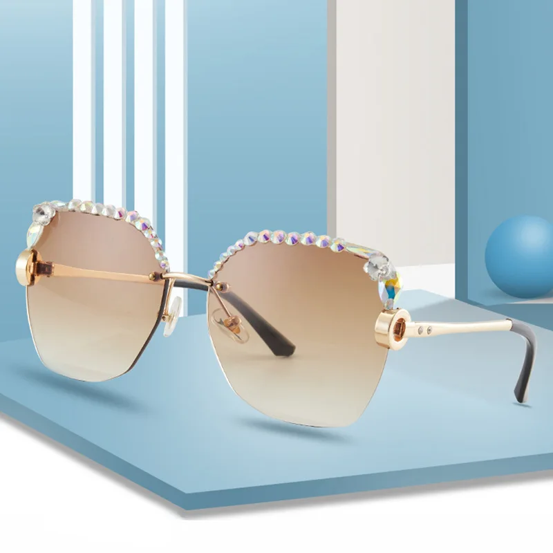 

Rimless Rhinestone Sunglasses Women Fashion Designer Diamond Sun Glasses Vintage Suqare Eyeglasses Luxury Shades Uv400 Female