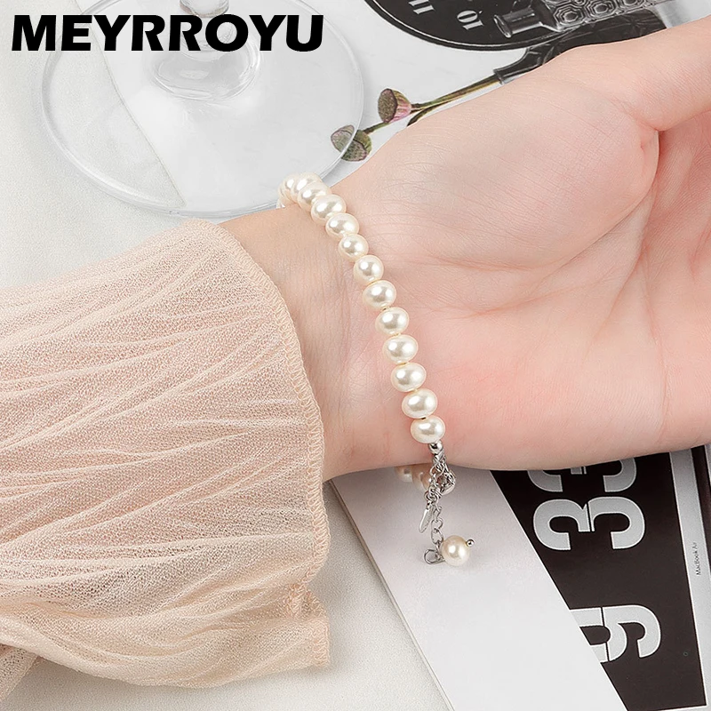 

Женский браслет MEYRROYU, из стерлингового серебра 2021 пробы, с французским элегантным минималистичным жемчугом, ювелирное изделие для рук, пода...